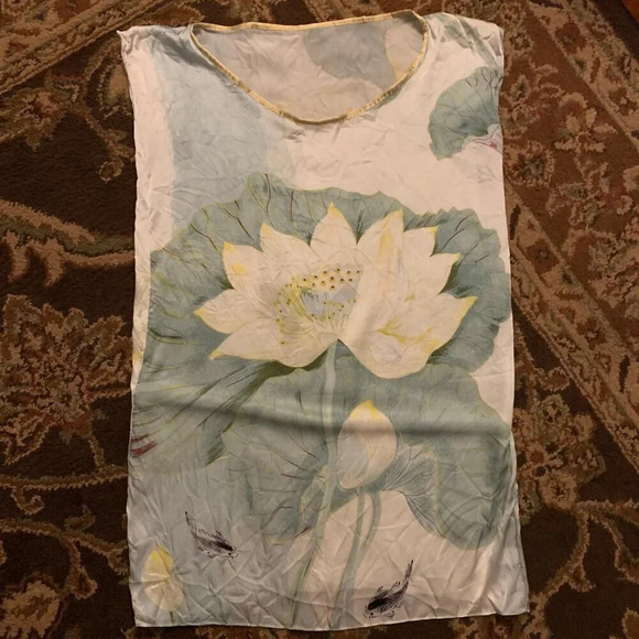 Women's Silk Green Lotus Leaves Long Scarf Shawl for Head Neck and Hair Wrap - Picture 4 of 10